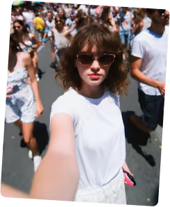 Creator filming a selfie in a crowd