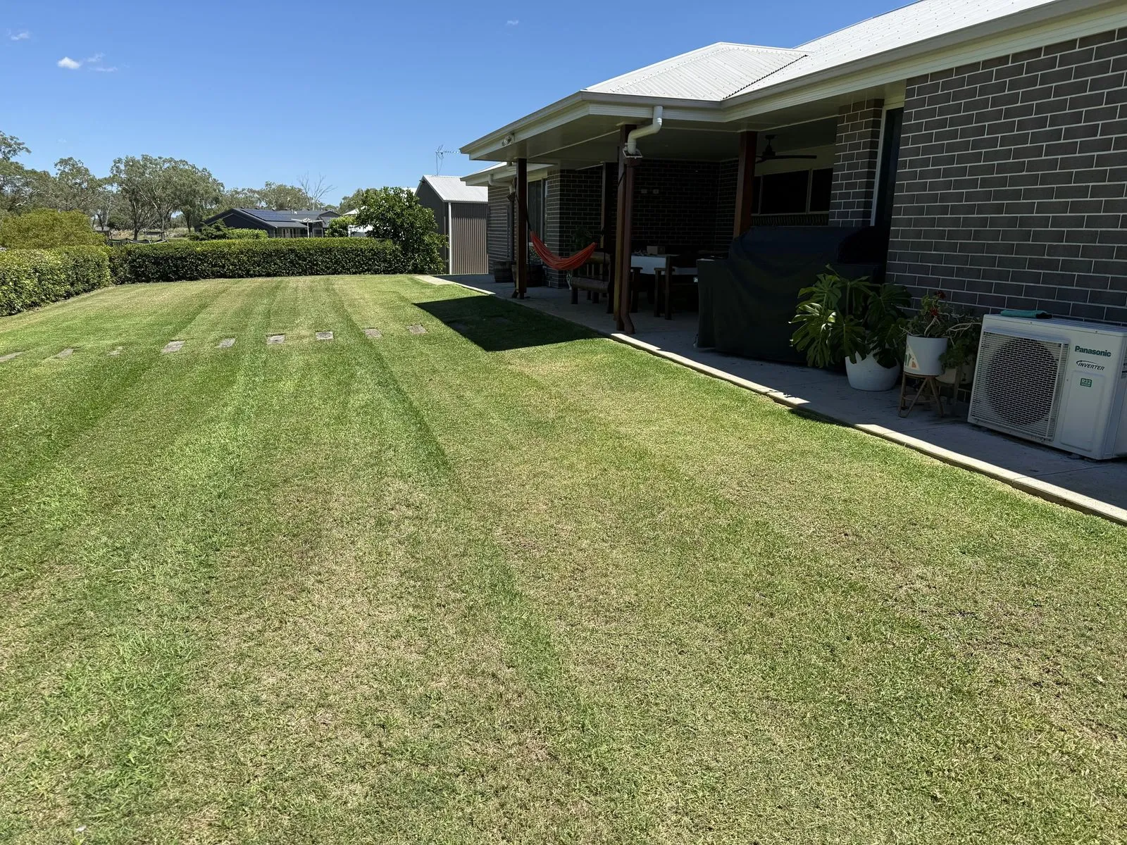 Striped back lawn in Oakey after a ride-on mow