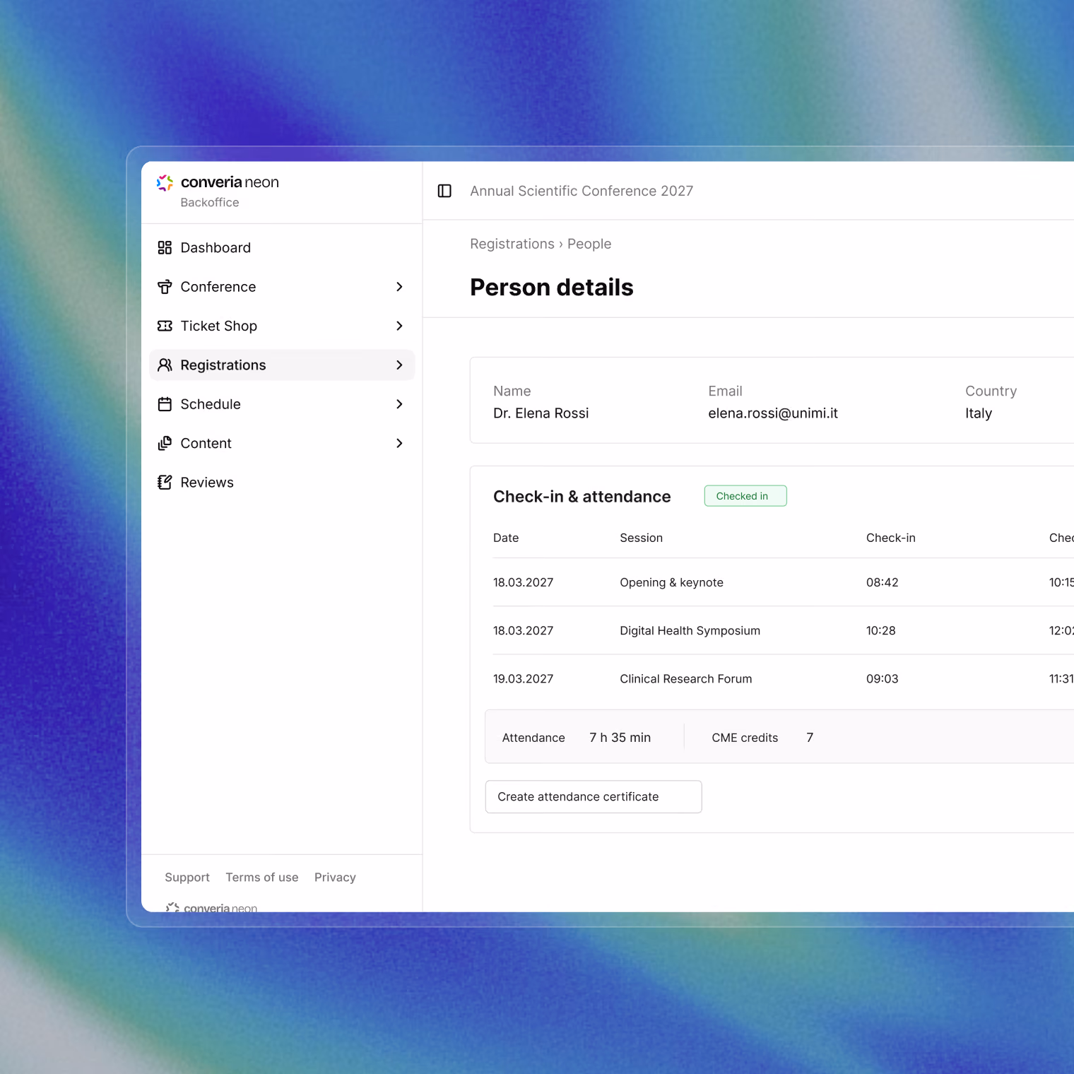 Link CME points directly to sessions, check-ins, and certificates