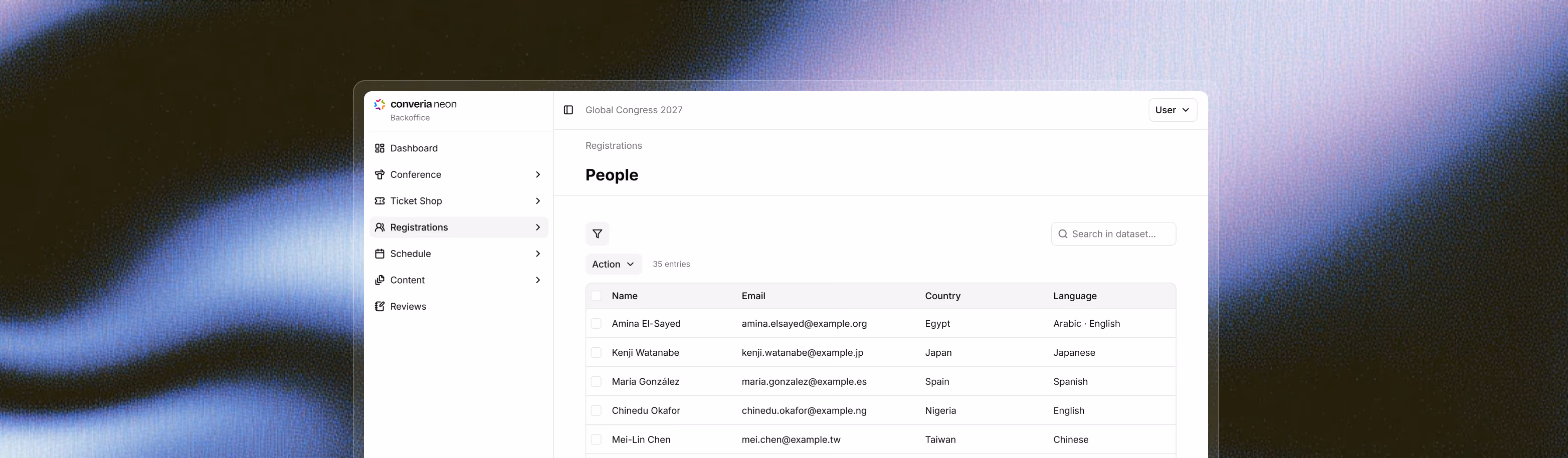 A central database for countries, languages, and thousands of attendees