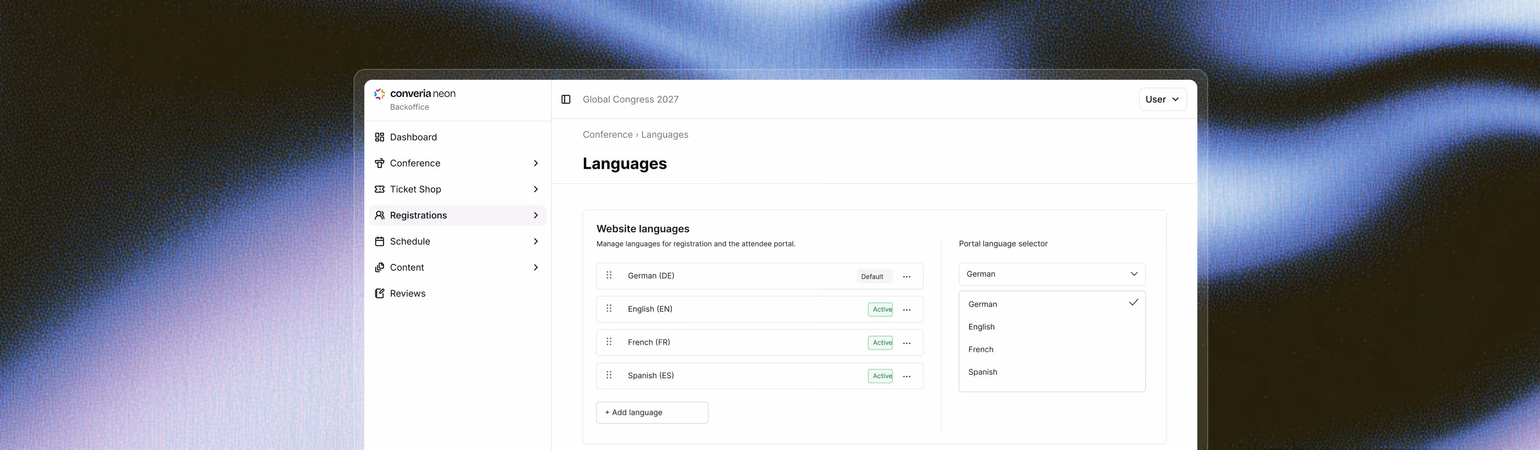 Multilingual registration, international billing