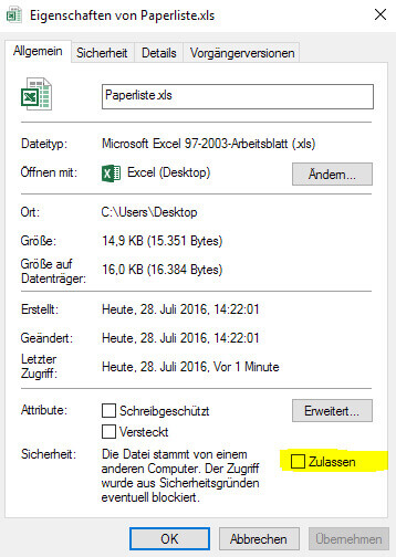 Export-Dateien zulassen