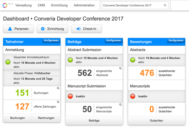Externe Zahlungsabwicklung - Converia Dashboard