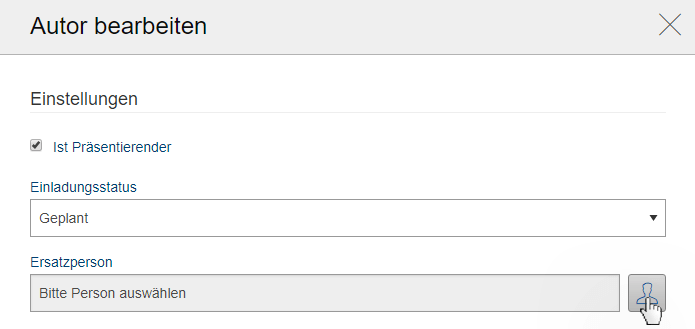 Eine Ersatzperson für einen Vortrag festlegen