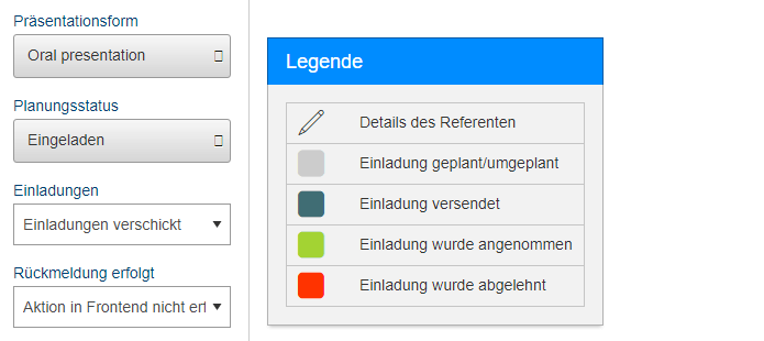 Filtereinstellungen für Konferenzbeiträge