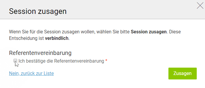 Referentenvereinbarung Konferenz - einer Session zusagen