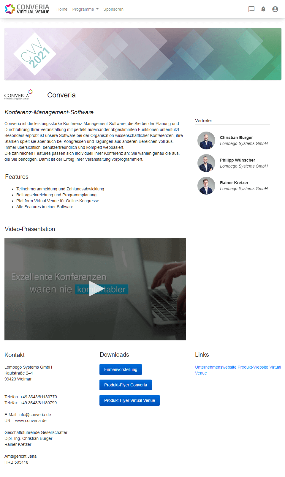 Konferenz-Management-Software Converia als Aussteller in der Virtual Venue