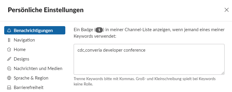Slack-Benachrichtigung zu einer Konferenz