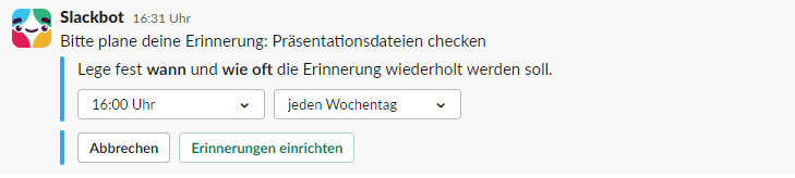 Erinnerung in Slack erstellen