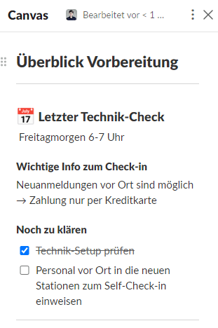 Canvas für eine Konferenz in Slack