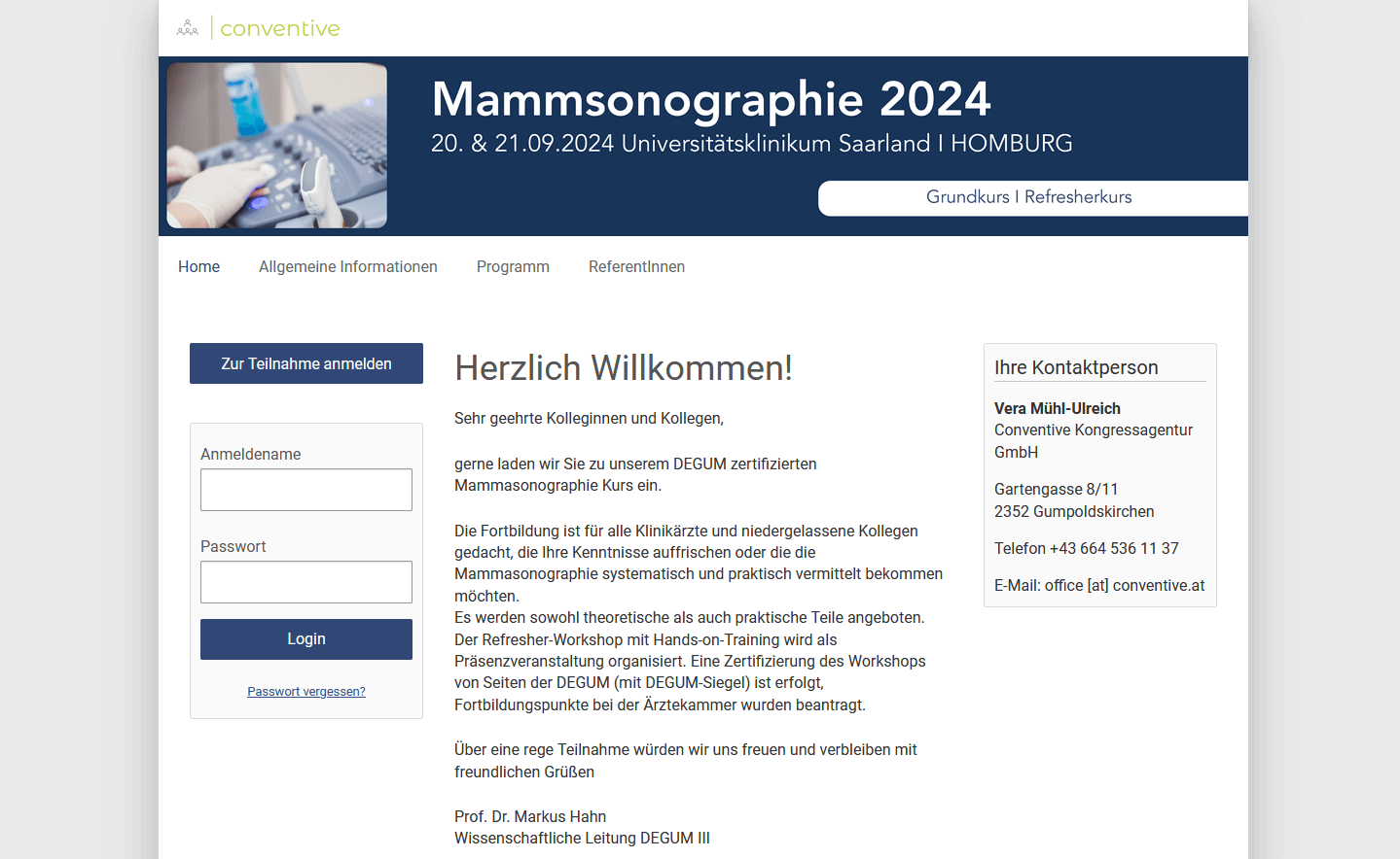 Konferenz-Website in Converia erstellt
