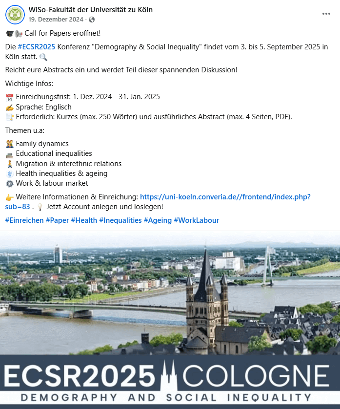 Call for Papers - Ankündigung auf Social Media - Uni Köln
