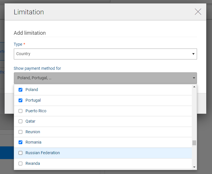 Add limitation for payment type - PayPal transactions for conference Russia
