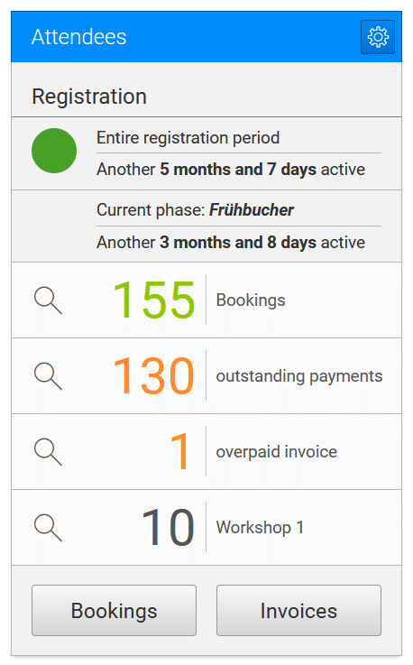 The dashboard shows you which registration fees are still outstanding