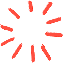 Red circular loading spinner with short dash marks evenly spaced in a ring.