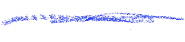 Blue paint brushstroke with rough edges on transparent background.