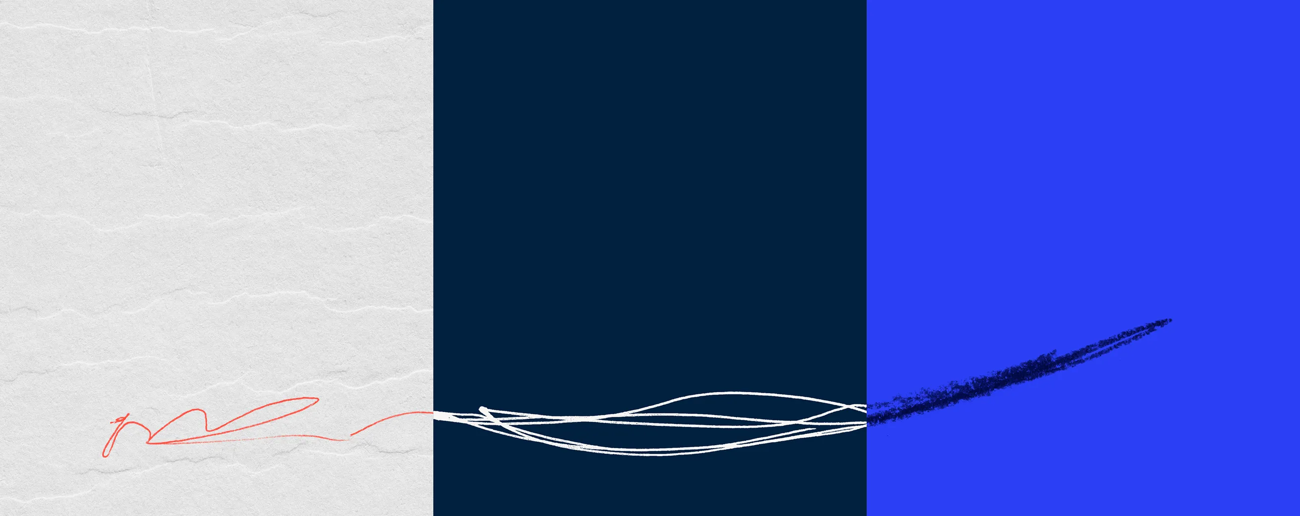 Abstract textured background split in three colors with red, white, and black brushstroke lines.