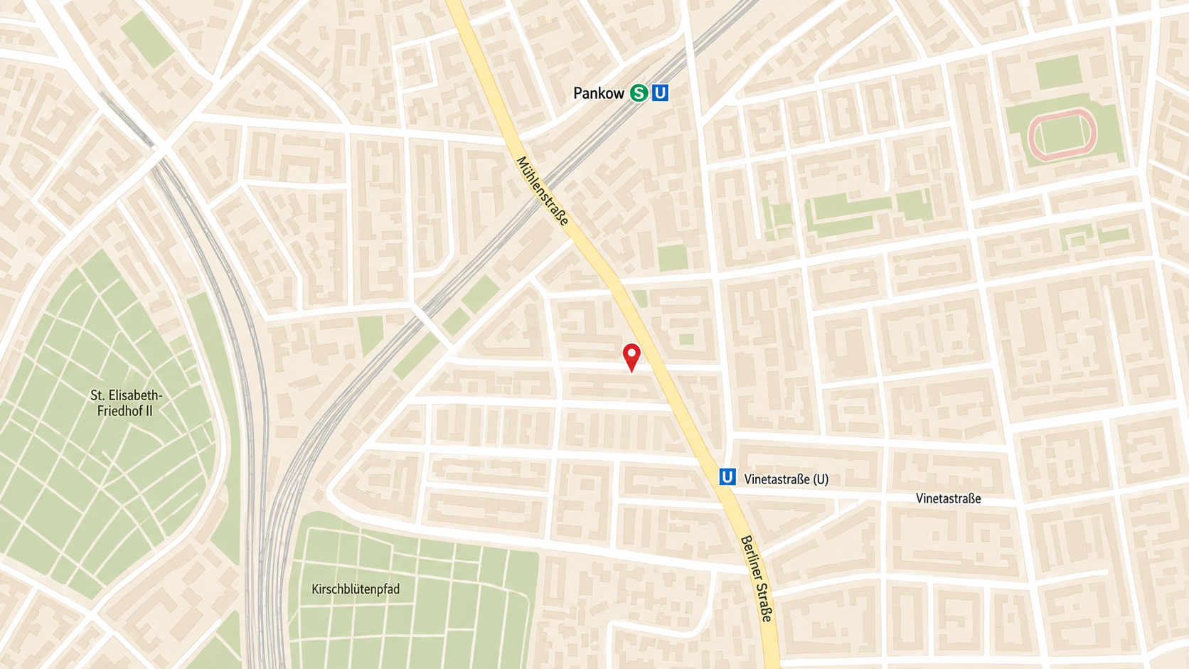 Kartenausschnitt Berlin-Pankow mit der Lage der Praxis in der Maximilianstraße 45a