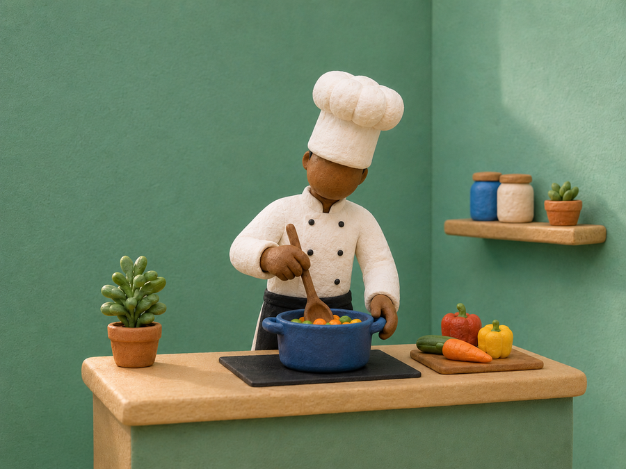Cuisinier en tenue professionnelle préparant un plat
