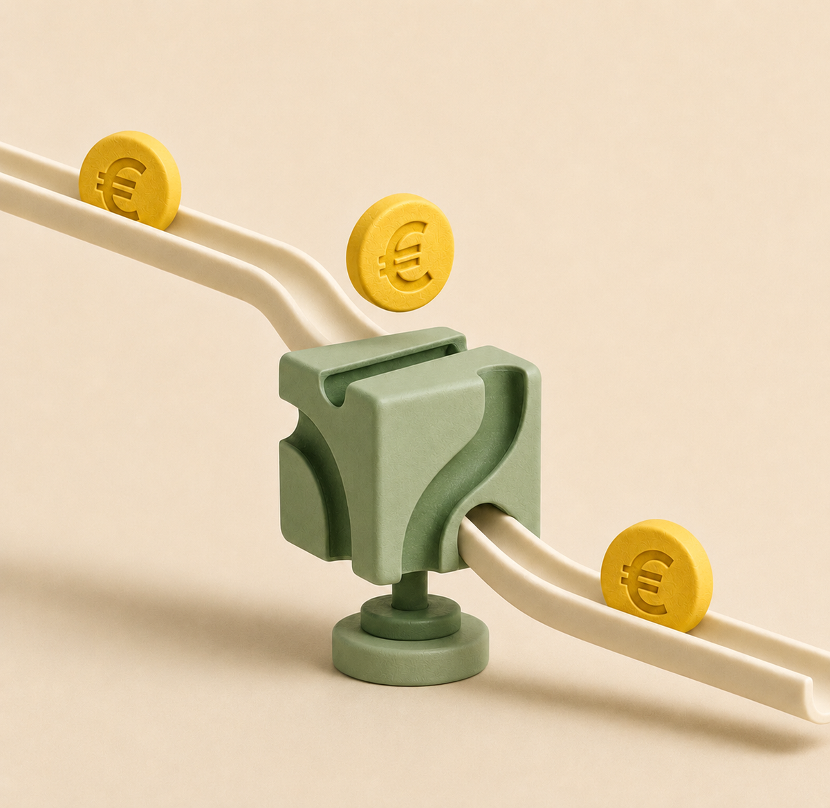 Balance 3D en équilibre portant des pièces en euros