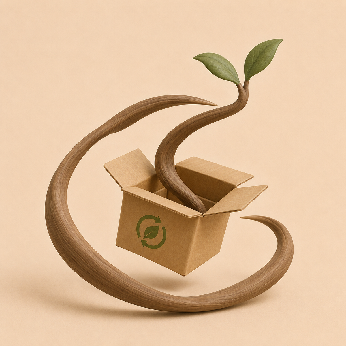 Carton de recyclage 3D d où pousse une tige verte