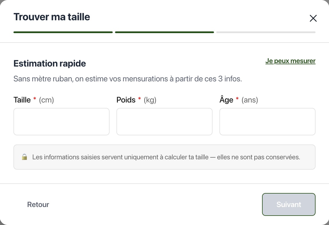 Estimation rapide de la taille à partir de la taille, du poids et de l âge