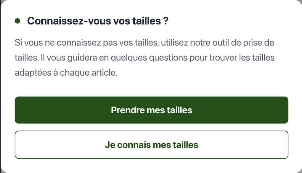 Invitation à utiliser l outil de prise de taille assistée
