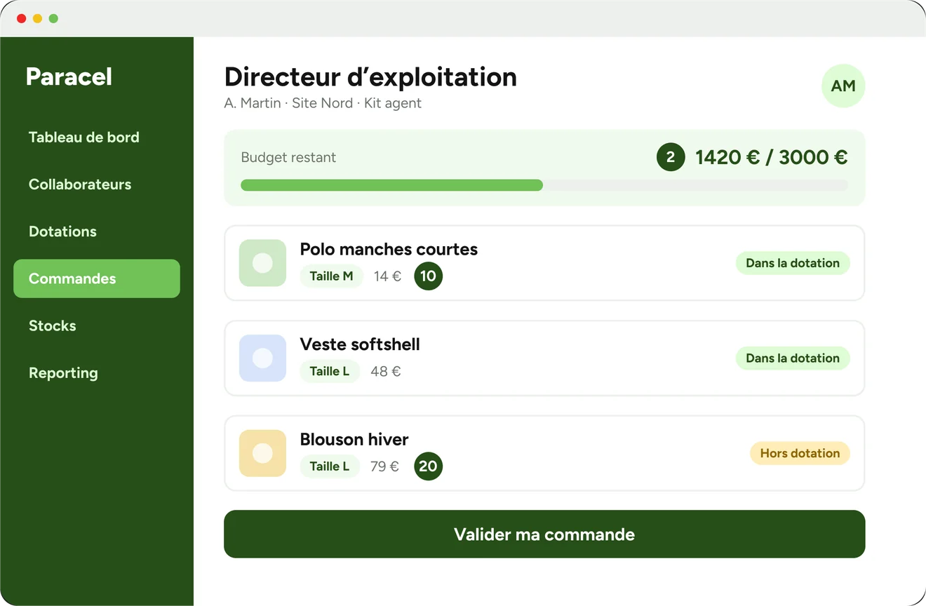 Commande en autonomie : un collaborateur choisit ses articles dans son budget de dotation