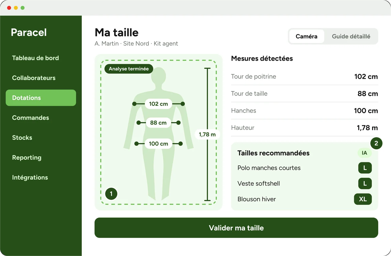 Prise de taille par IA : mesures détectées et tailles recommandées par article