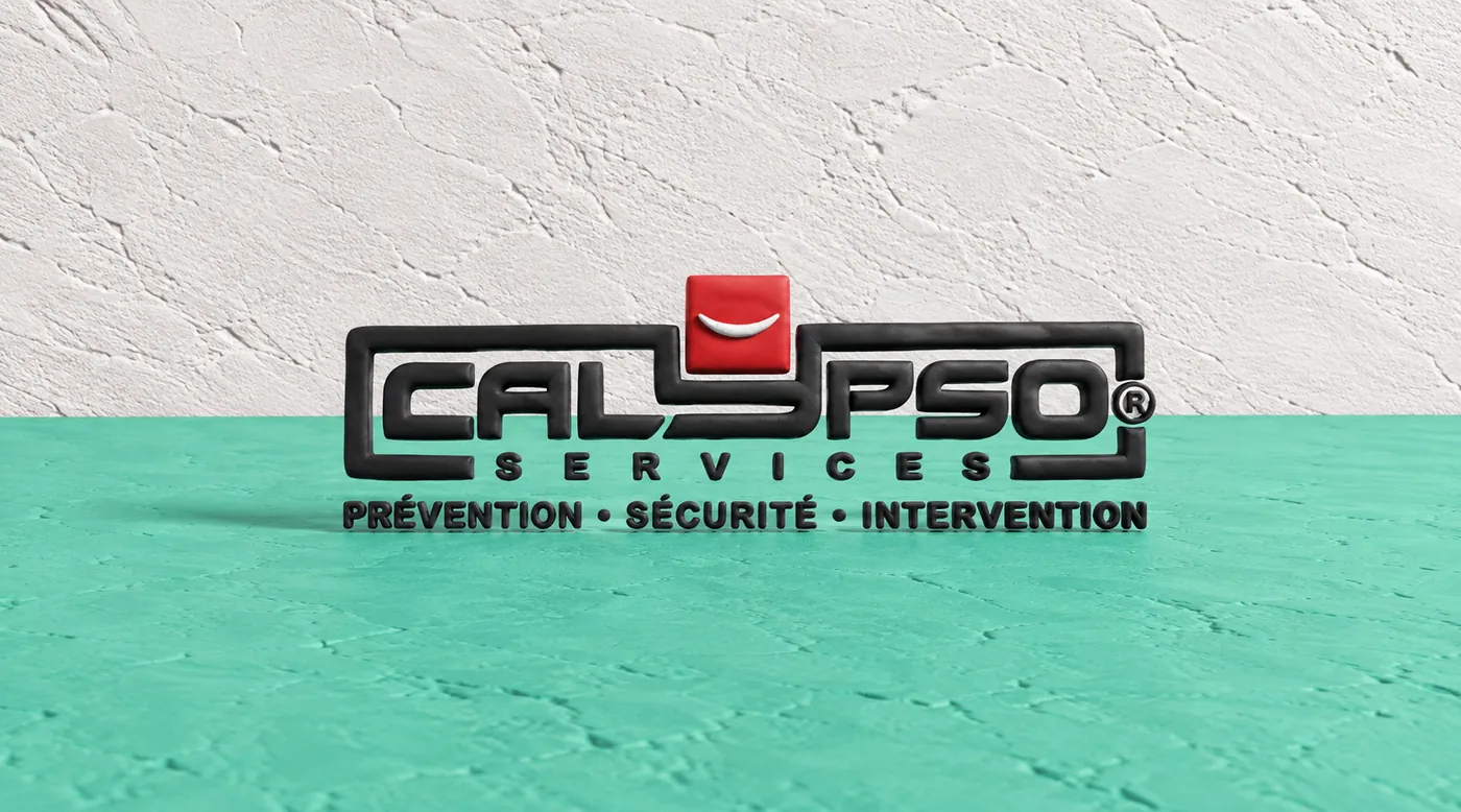 Logo Calypso Services en pâte à modeler sur un sol vert d’eau