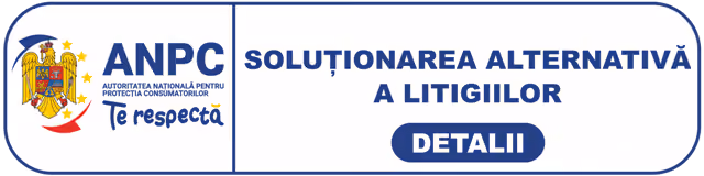 Logo of ANPC with Romanian coat of arms and text 'AUTORITATEA NAȚIONALĂ PENTRU PROTECȚIA CONSUMATORILOR Te respecta' next to text 'SOLUTIONAREA ALTERNATIVĂ A LITIGIILOR' and a blue button labeled 'DETALII'.