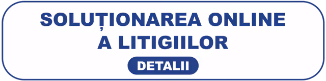 Buton de pe un site web cu textul SOLUȚIONAREA ONLINE A LITIGIILOR și un buton albastru cu cuvântul DETALII.