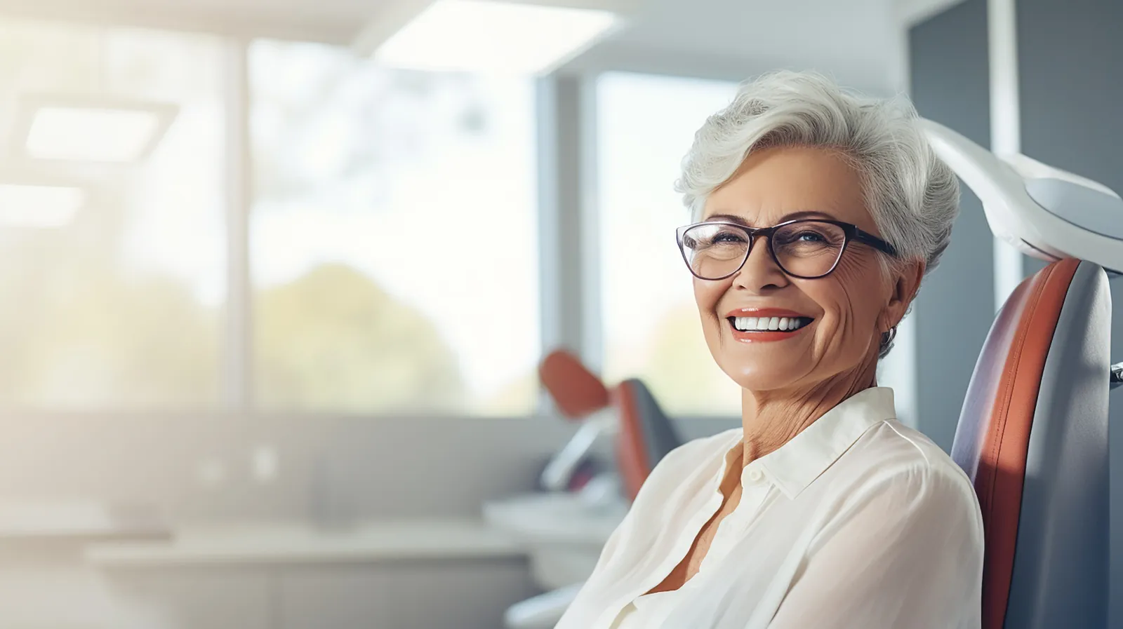 Smiling patient seated in a dental chair