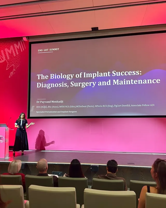 Dr Payvand Menhadji presenting The Biology of Implant Success at the EMS GBT Summit