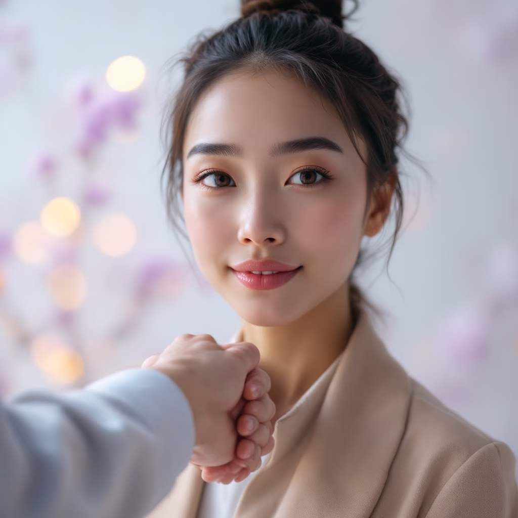[headshot] image of satisfied customer shaking hands with company representative (for a fintech company)