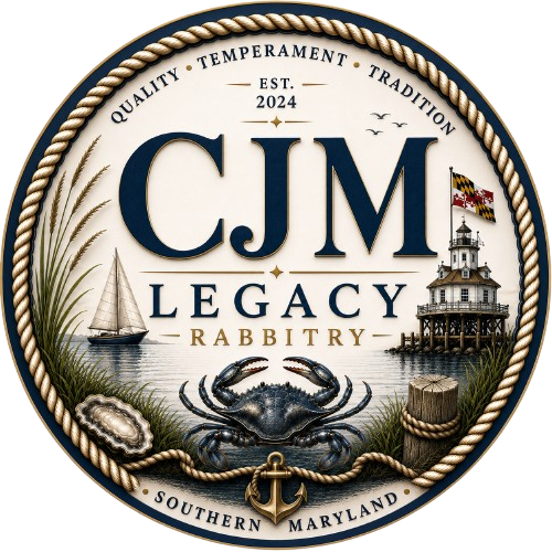 CJM Legacy Rabbitry crest logo