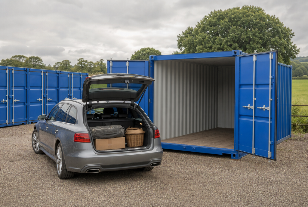 Vehicle parked at a container door for loading