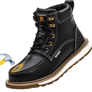 KELODON 6-inch Leather Moc Toe Steel Toe Work Boots