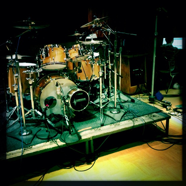 Drum kit prepared by drum tech Jerry Johnson