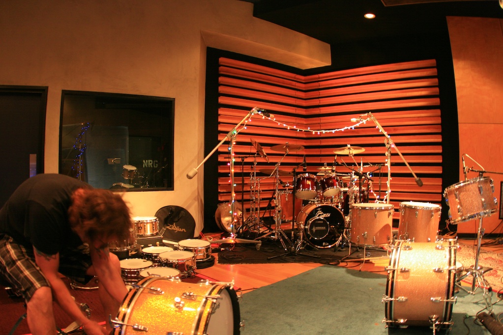 Drum kit prepared by drum tech Jerry Johnson
