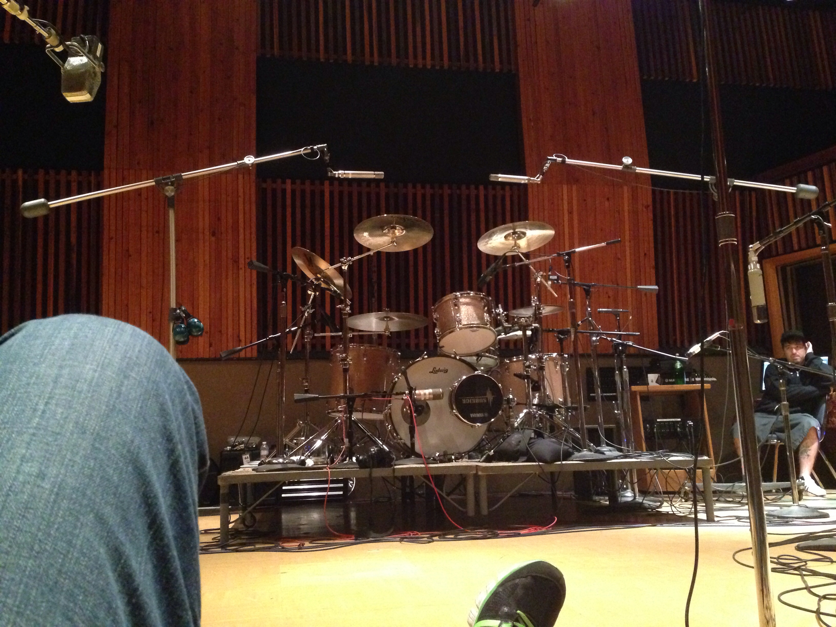 Drum kit prepared by drum tech Jerry Johnson