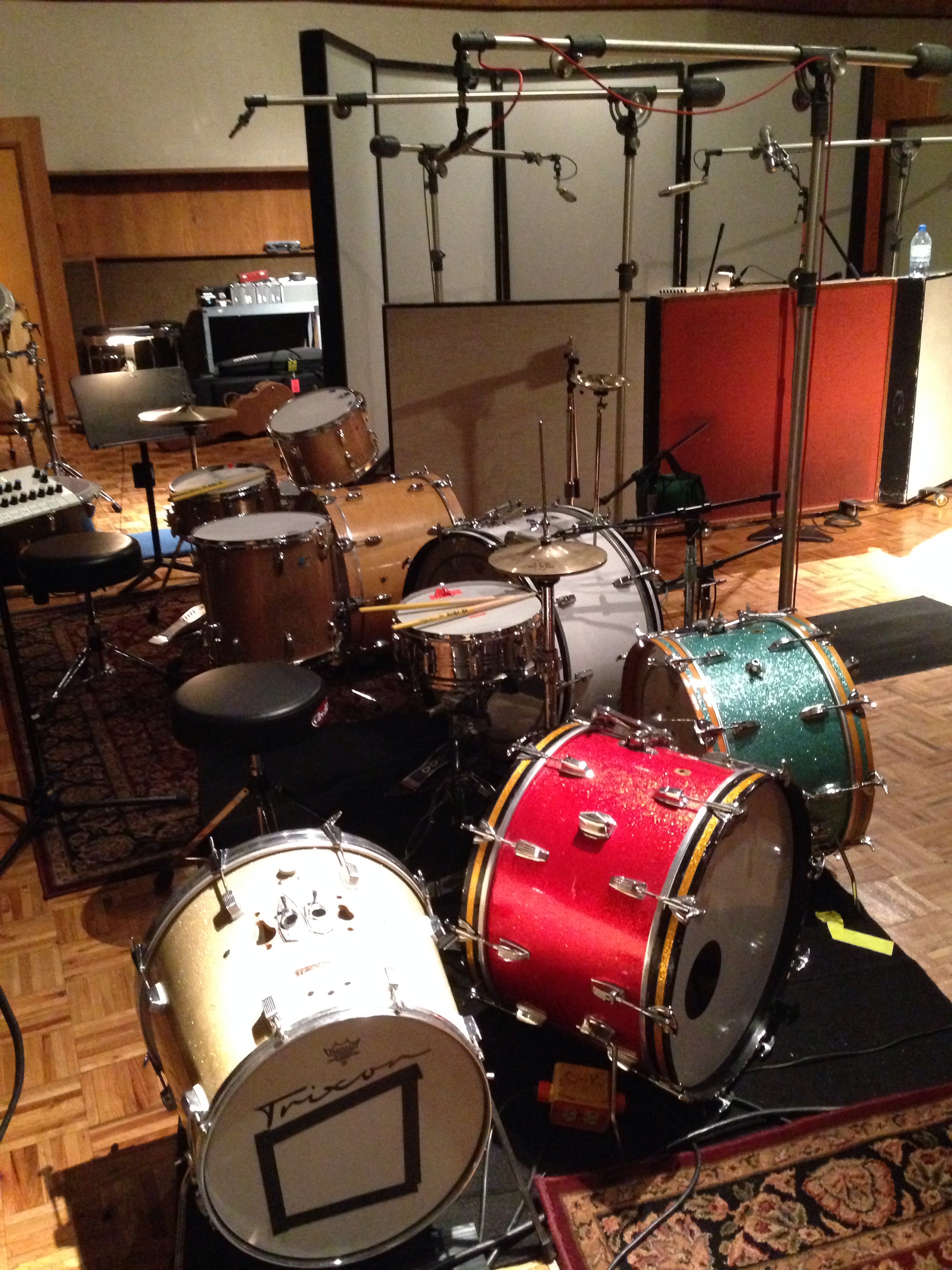 Drum kit prepared by drum tech Jerry Johnson
