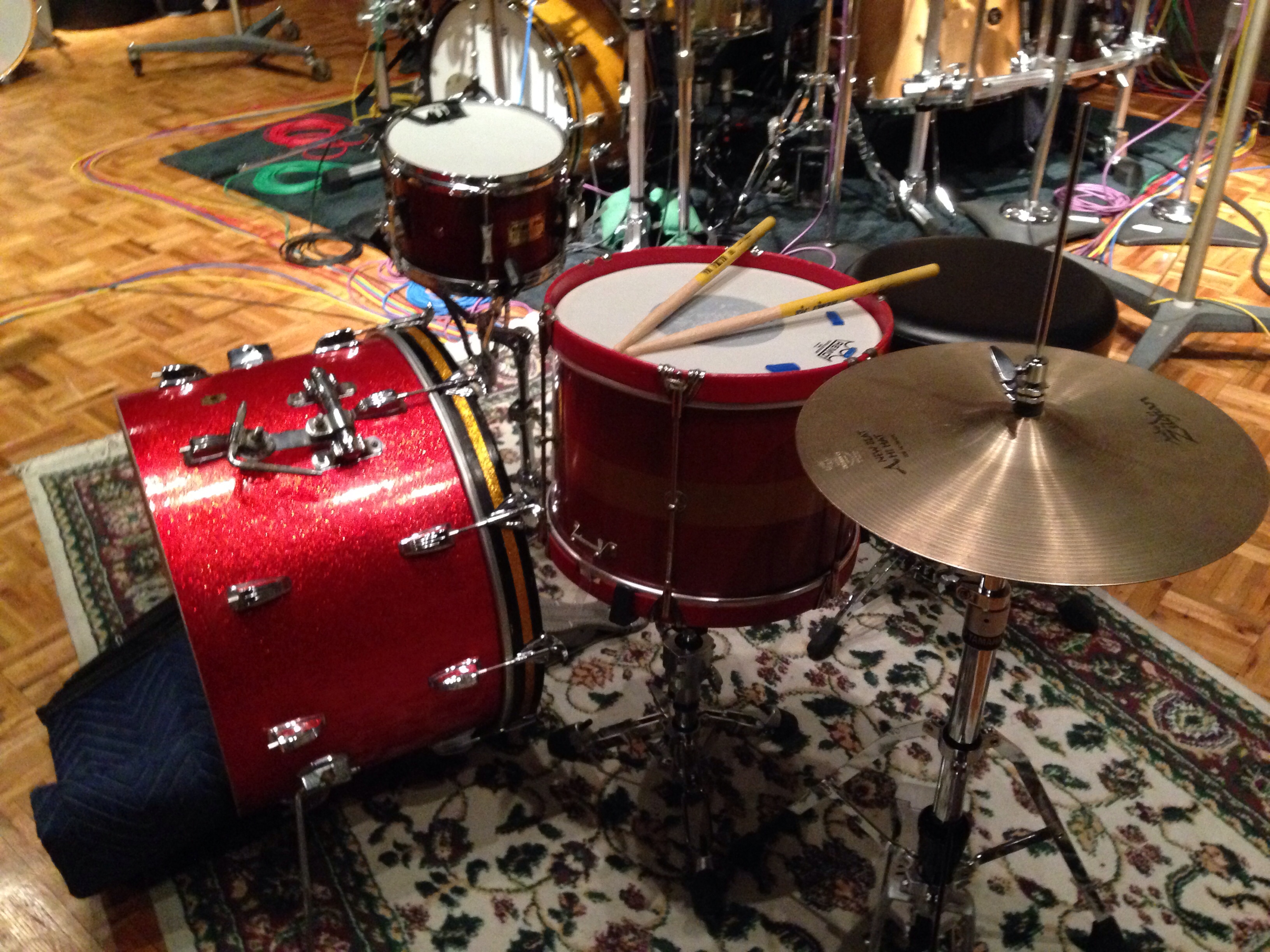 Drum kit prepared by drum tech Jerry Johnson