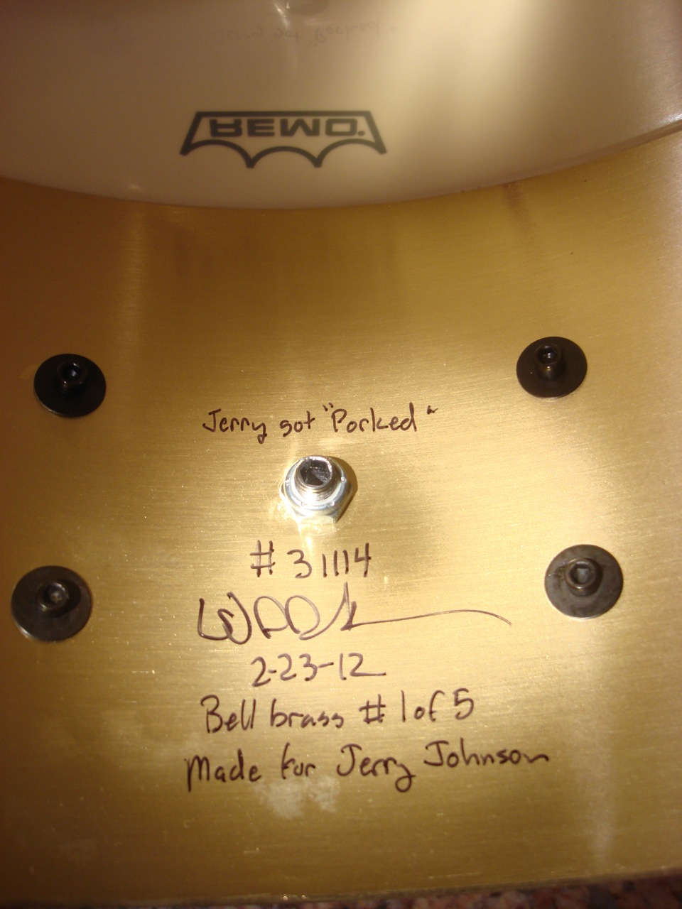 Drum kit prepared by drum tech Jerry Johnson