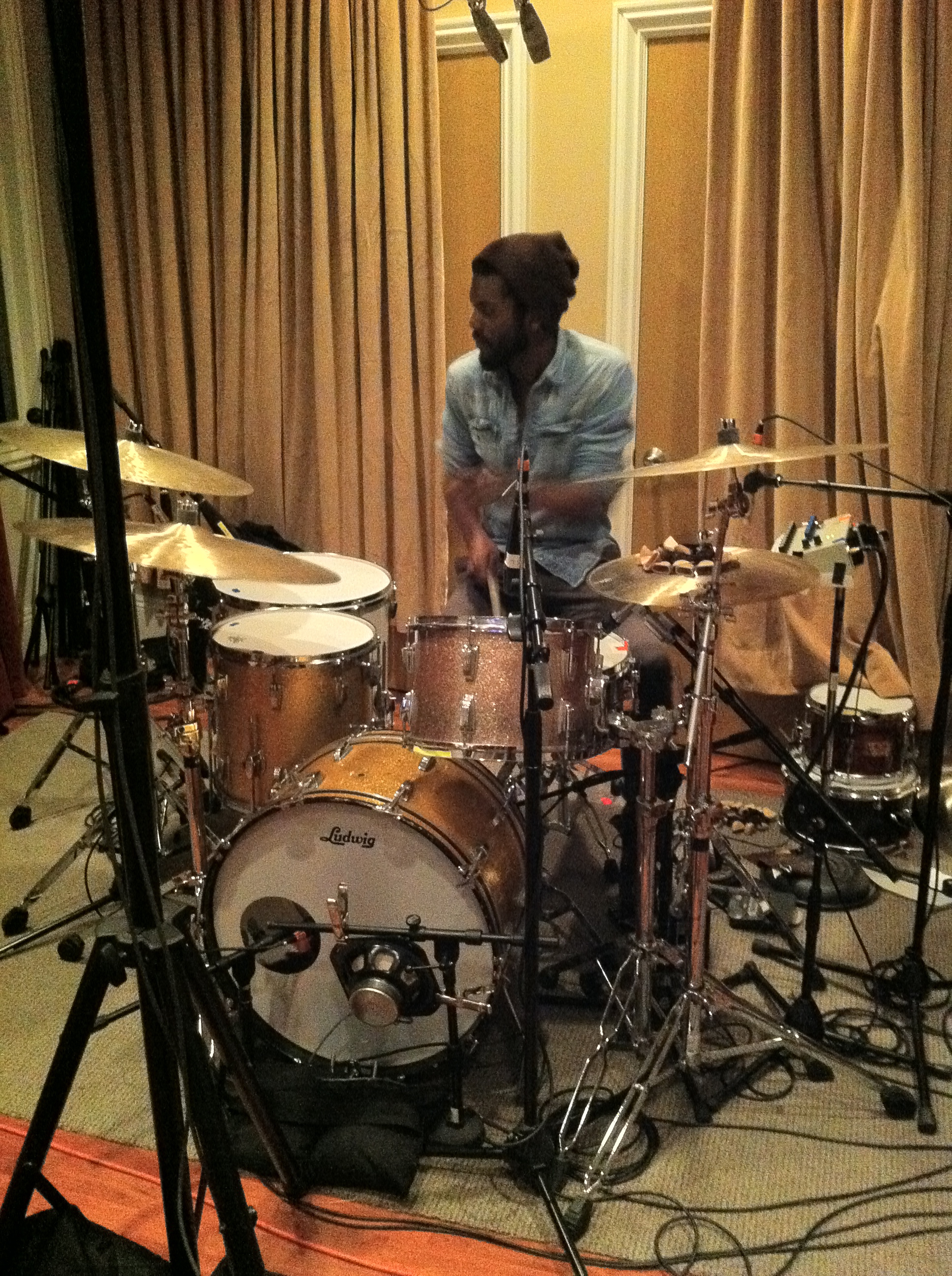 Drum kit prepared by drum tech Jerry Johnson