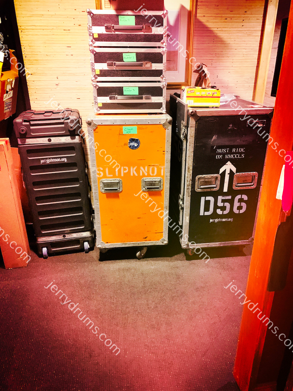 Drum kit prepared by drum tech Jerry Johnson