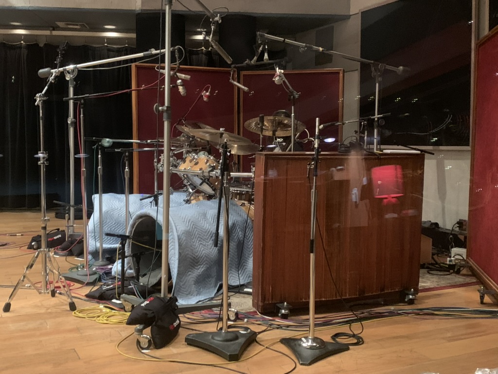 Drum kit prepared by drum tech Jerry Johnson
