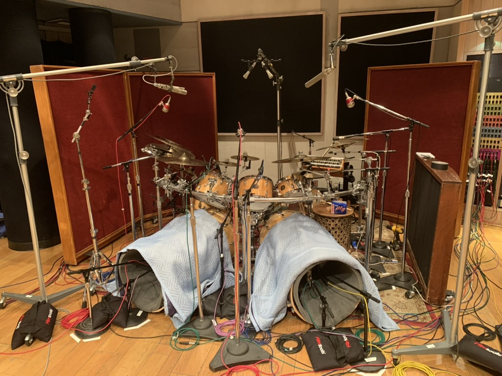 Drum kit prepared by drum tech Jerry Johnson
