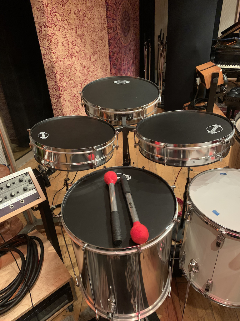 Drum kit prepared by drum tech Jerry Johnson