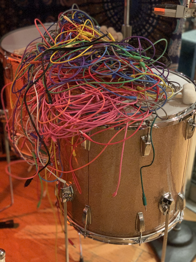 Drum kit prepared by drum tech Jerry Johnson